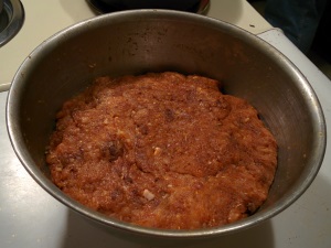 The end result of your mixing up a delicious batch of chorizo.